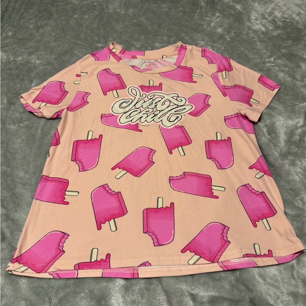 Urbanica Just Chill Pink Short Sleeve Tee with Popsicle Print